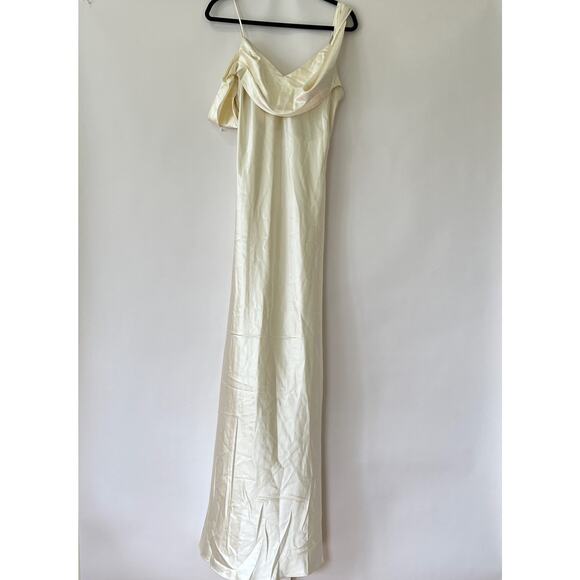 Reformation X Ronda Silk Maxi Dress One Shoulder Ivory Sz 8 NWT - Picture 3 of 9
